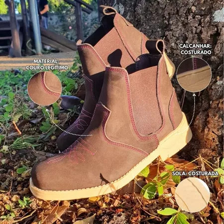 Botina Chelsea Country Feminina Em Couro Cano Curto Bordada Macia Trabalho