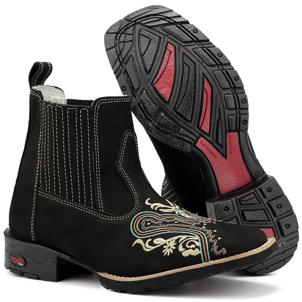 Botina Bota Texana Feminina 100%couro Promoçao Bico Quadrado