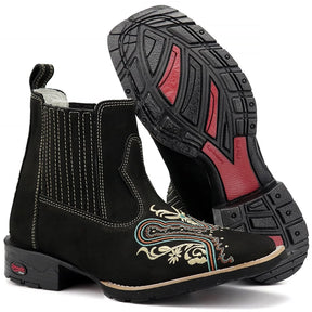 Botina Bota Texana Feminina 100%couro Promoçao Bico Quadrado